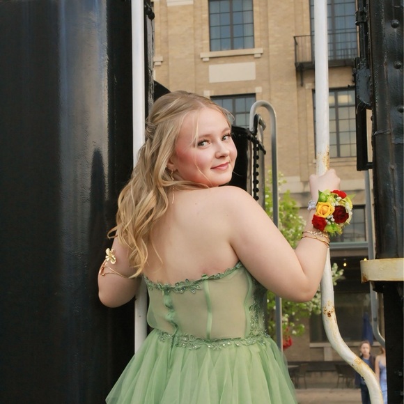 Windsor Green Strapless Prom Dress - Picture 2 of 4